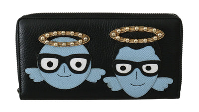 Dolce & Gabbana Schwarzes blaues Leder #DGFAMILY Zipper Continental Geldbörse