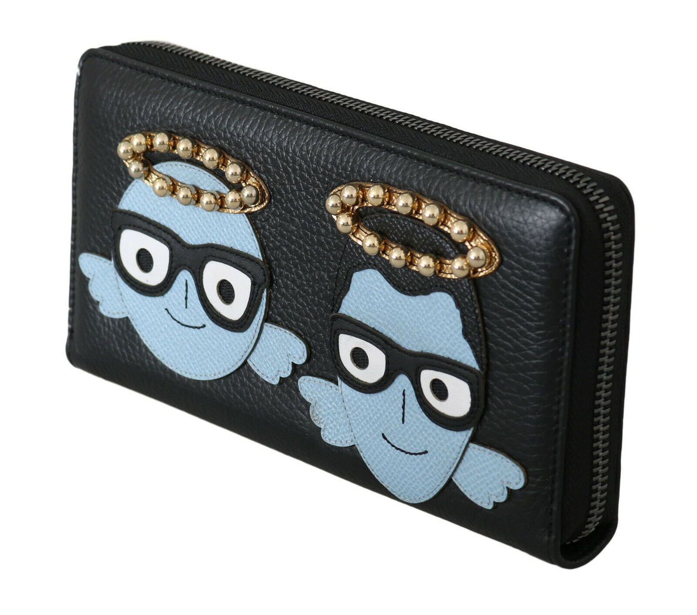 Dolce & Gabbana Schwarzes blaues Leder #DGFAMILY Zipper Continental Geldbörse
