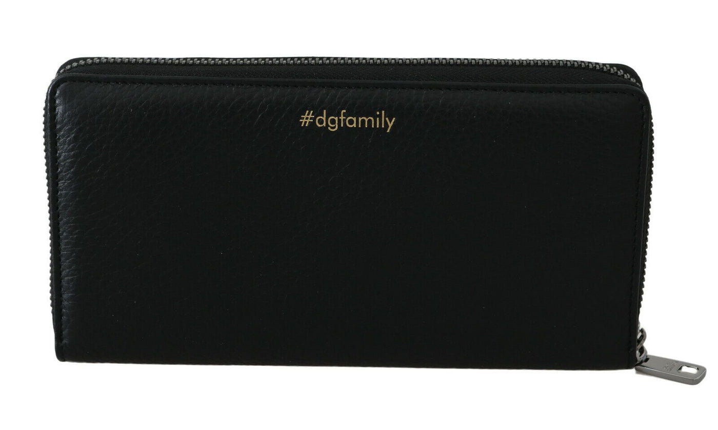 Dolce & Gabbana Schwarzes blaues Leder #DGFAMILY Zipper Continental Geldbörse