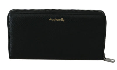 Dolce & Gabbana Schwarzes blaues Leder #DGFAMILY Zipper Continental Geldbörse