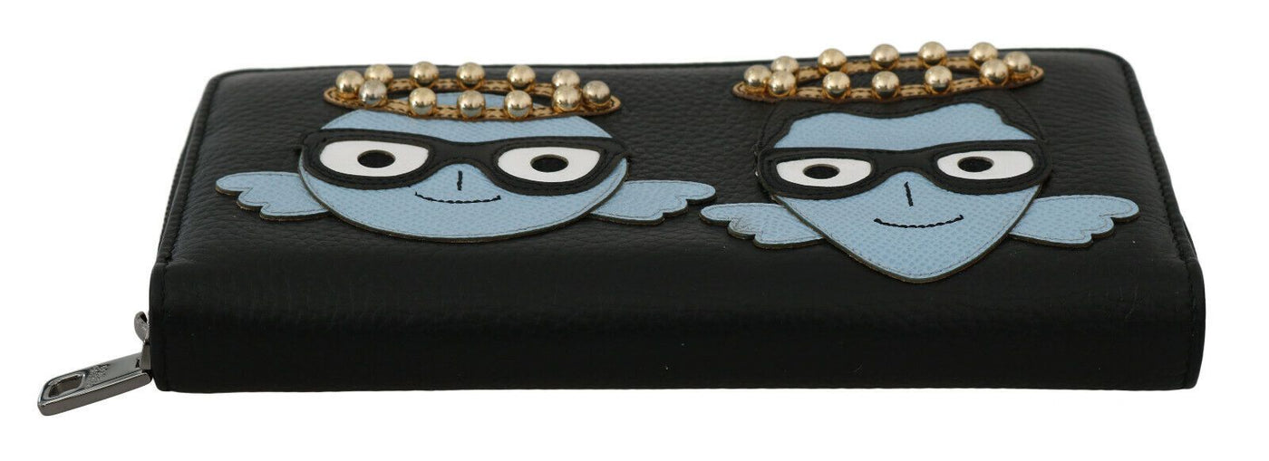 Dolce & Gabbana Schwarzes blaues Leder #DGFAMILY Zipper Continental Geldbörse