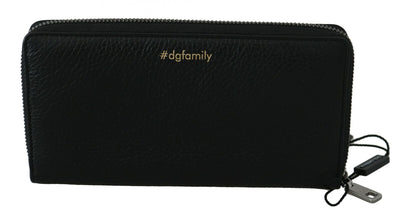 Dolce & Gabbana Schwarzes rotes Leder #DGFAMILY Zipper Continental Geldbörse