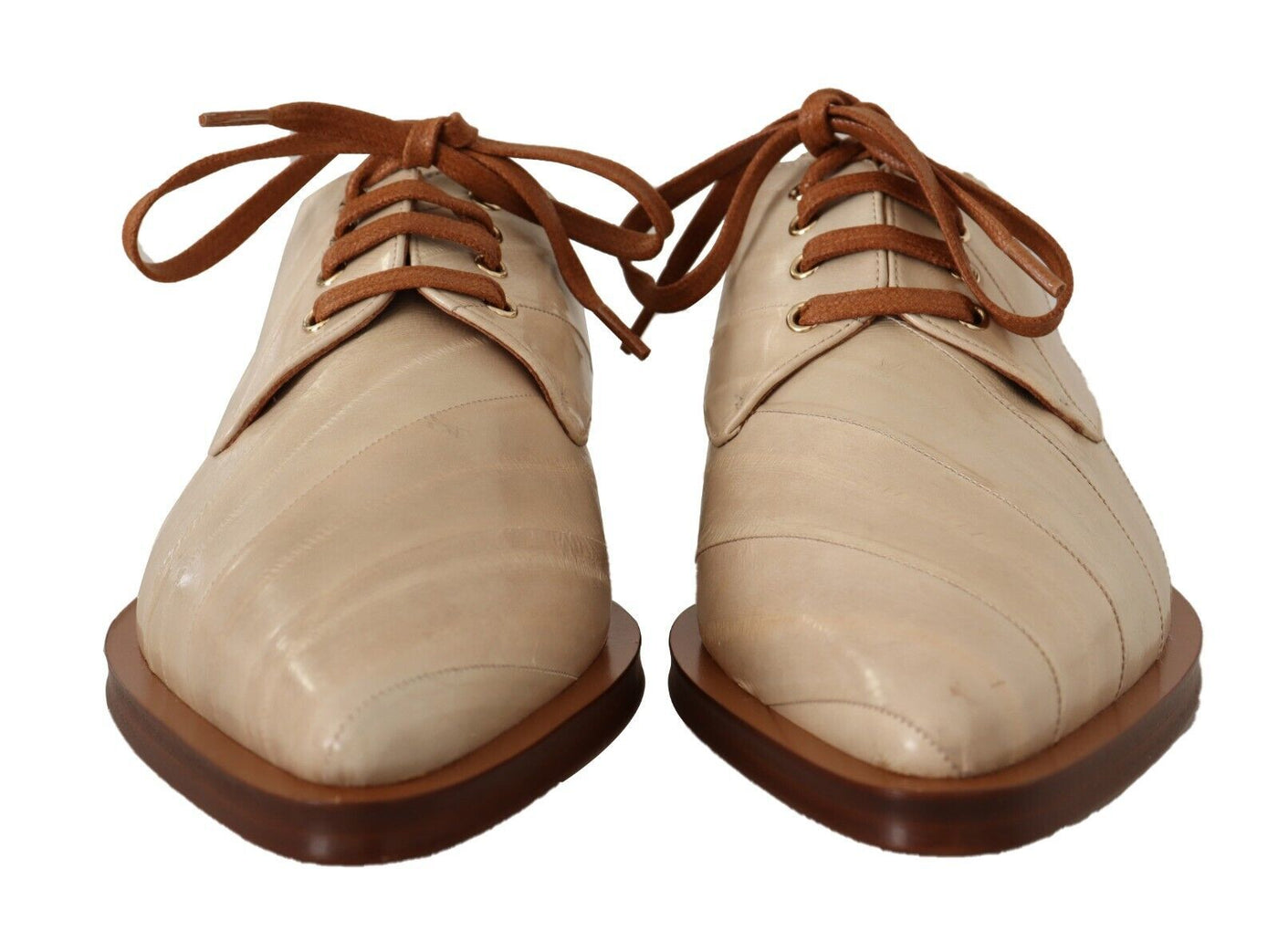 Dolce & Gabbana Weiße Aalleder Schnürschuhe Formelle Flats Schuhe