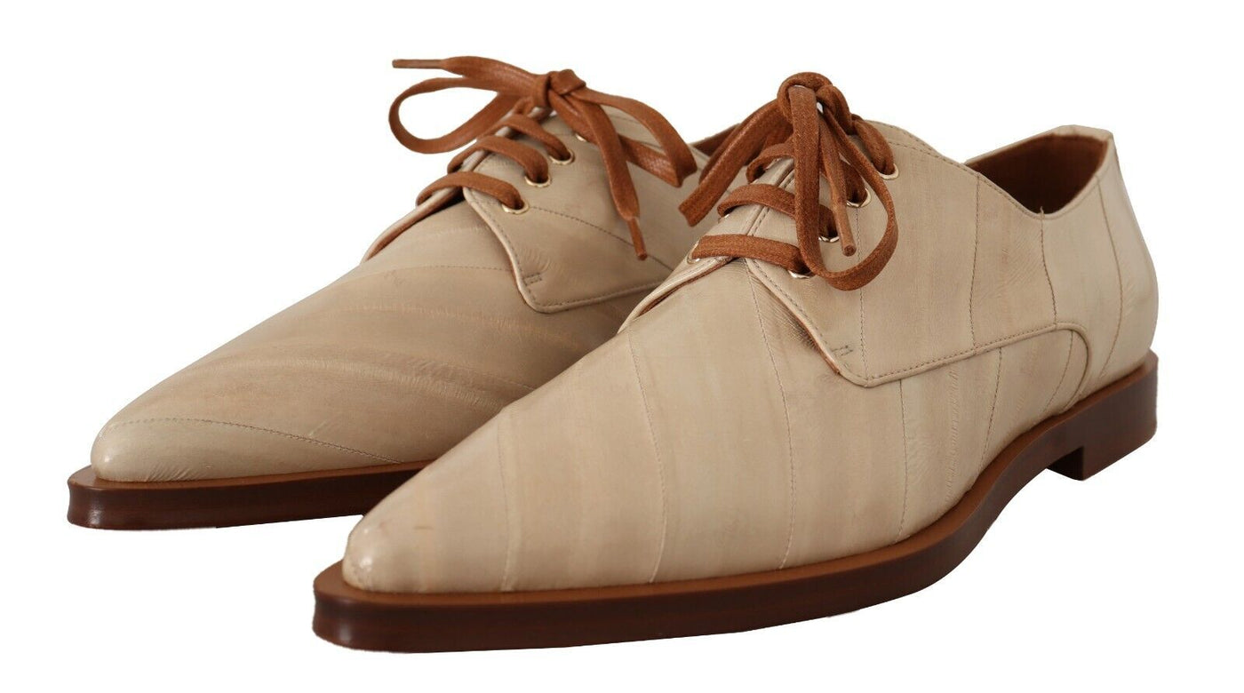 Dolce & Gabbana Weiße Aalleder Schnürschuhe Formelle Flats Schuhe