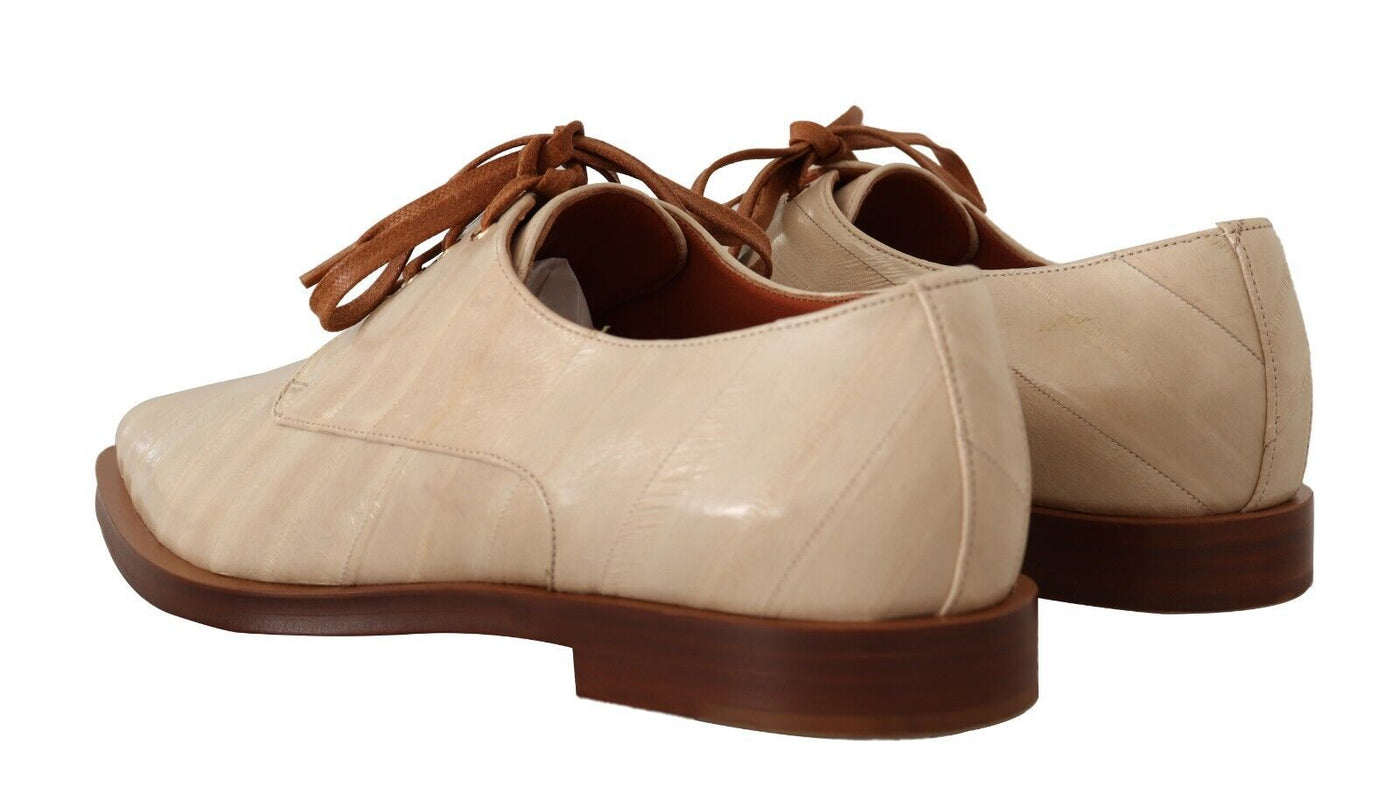 Dolce & Gabbana Weiße Aalleder Schnürschuhe Formelle Flats Schuhe