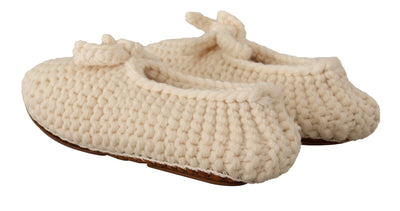 Dolce & Gabbana Weiß Slip On Ballerina Flats Wolle stricken Schuhe
