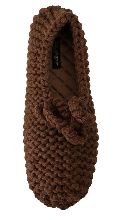 Dolce & Gabbana Braun Slip On Ballerina Flats Wolle stricken Schuhe