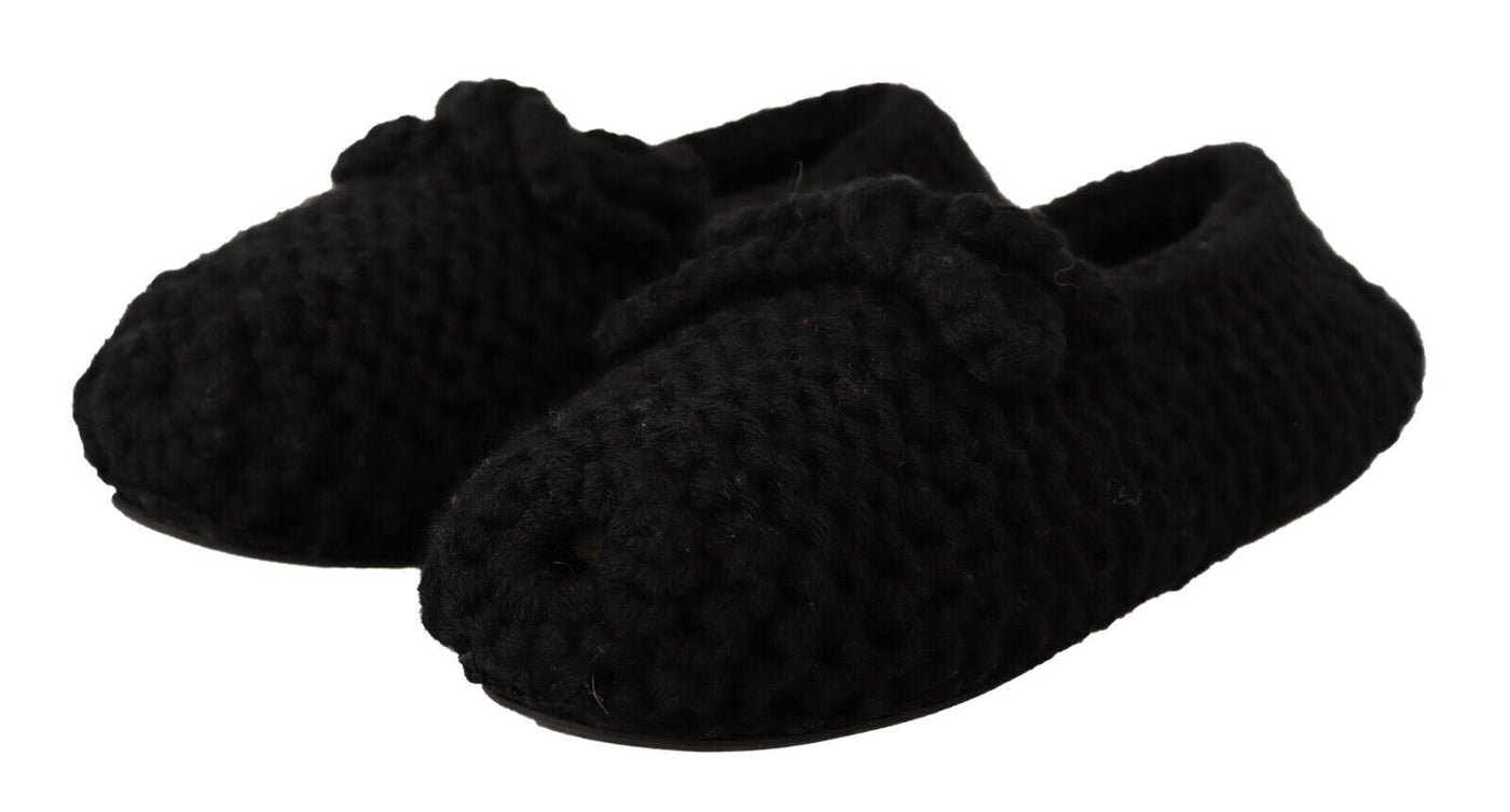 Dolce & Gabbana Schwarz Slip On Ballerina Flats Wolle stricken Schuhe