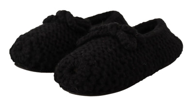 Dolce & Gabbana Schwarz Slip On Ballerina Flats Wolle stricken Schuhe