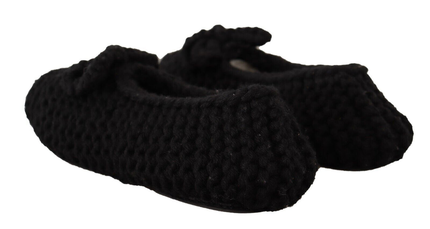 Dolce & Gabbana Schwarz Slip On Ballerina Flats Wolle stricken Schuhe