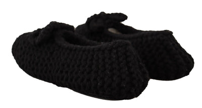 Dolce & Gabbana Schwarz Slip On Ballerina Flats Wolle stricken Schuhe