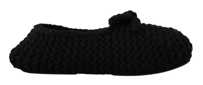 Dolce & Gabbana Schwarz Slip On Ballerina Flats Wolle stricken Schuhe
