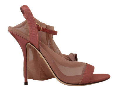 Dolce & Gabbana Rosa Tüll Stretch Riemchensandalen Schuhe