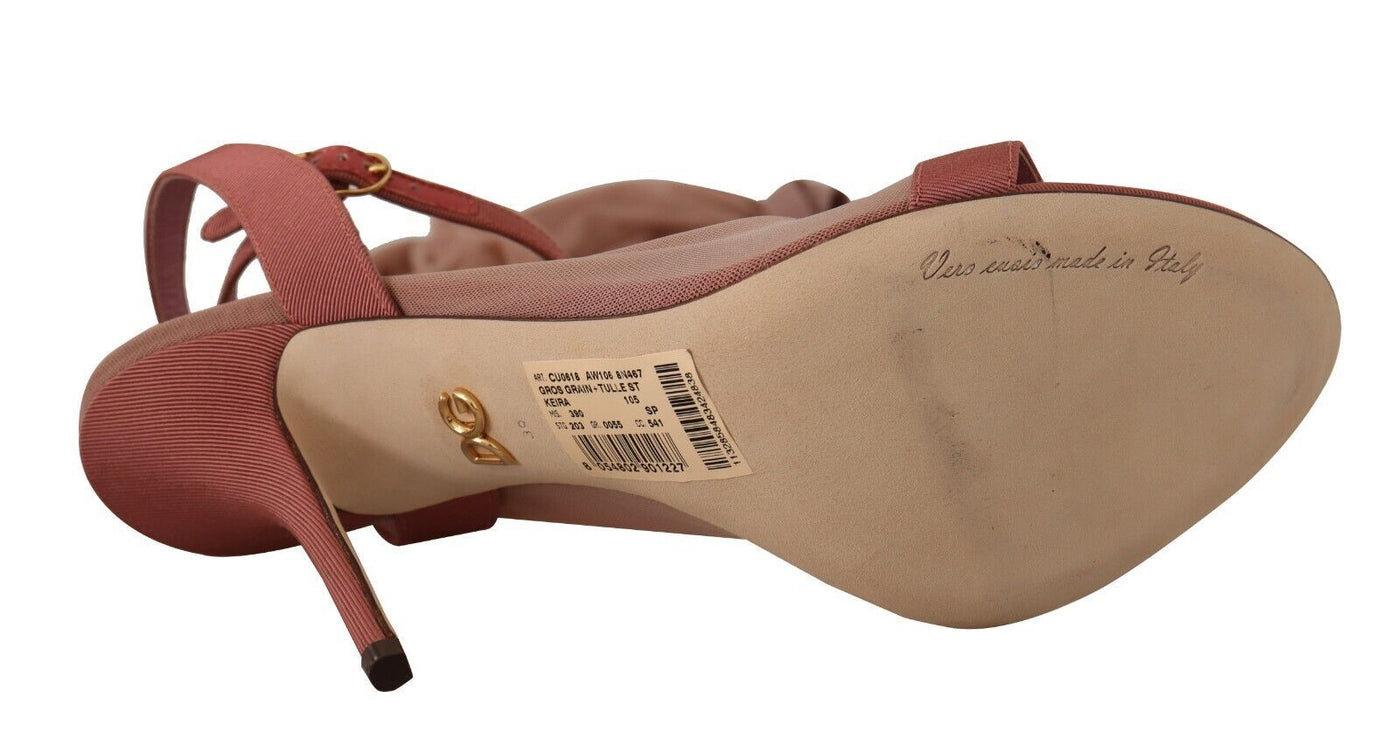 Dolce & Gabbana Rosa Tüll Stretch Riemchensandalen Schuhe