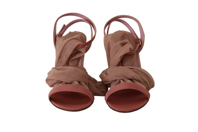 Dolce & Gabbana Rosa Tüll Stretch Riemchensandalen Schuhe
