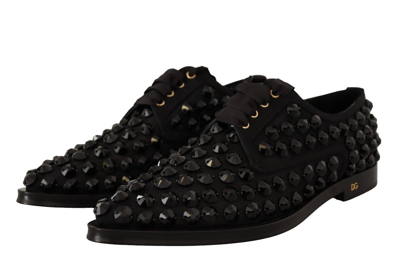 Dolce & Gabbana Schwarze Schnürschuhe mit Nieten Formal Flats Schuhe