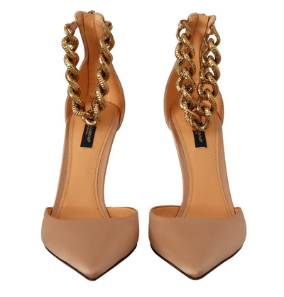 Dolce & Gabbana Beige Knöchel Kette Riemen High Heels Pumps Schuhe