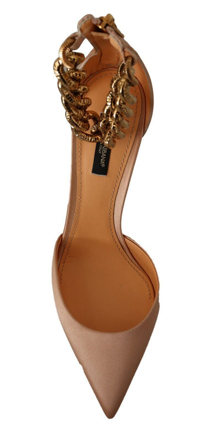 Dolce & Gabbana Beige Knöchel Kette Riemen High Heels Pumps Schuhe