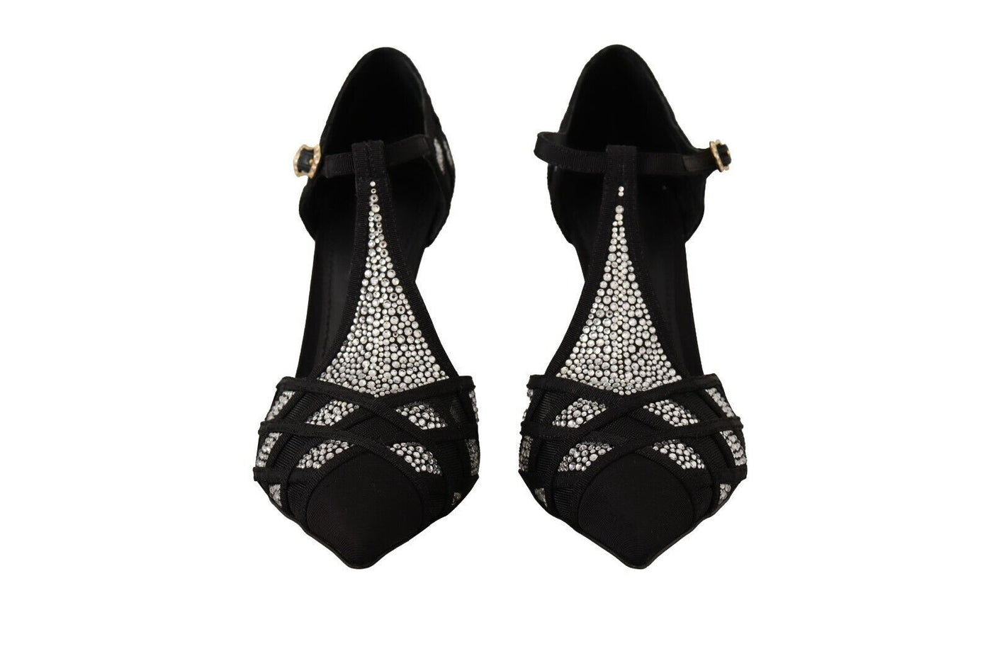 Dolce & Gabbana Schwarz Kristalle T-strap Heels Pumps Schuhe