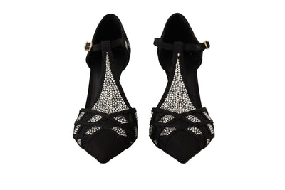 Dolce & Gabbana Schwarz Kristalle T-strap Heels Pumps Schuhe