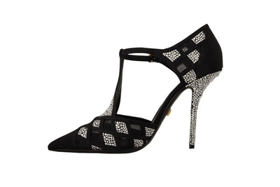 Dolce & Gabbana Schwarz Kristalle T-strap Heels Pumps Schuhe