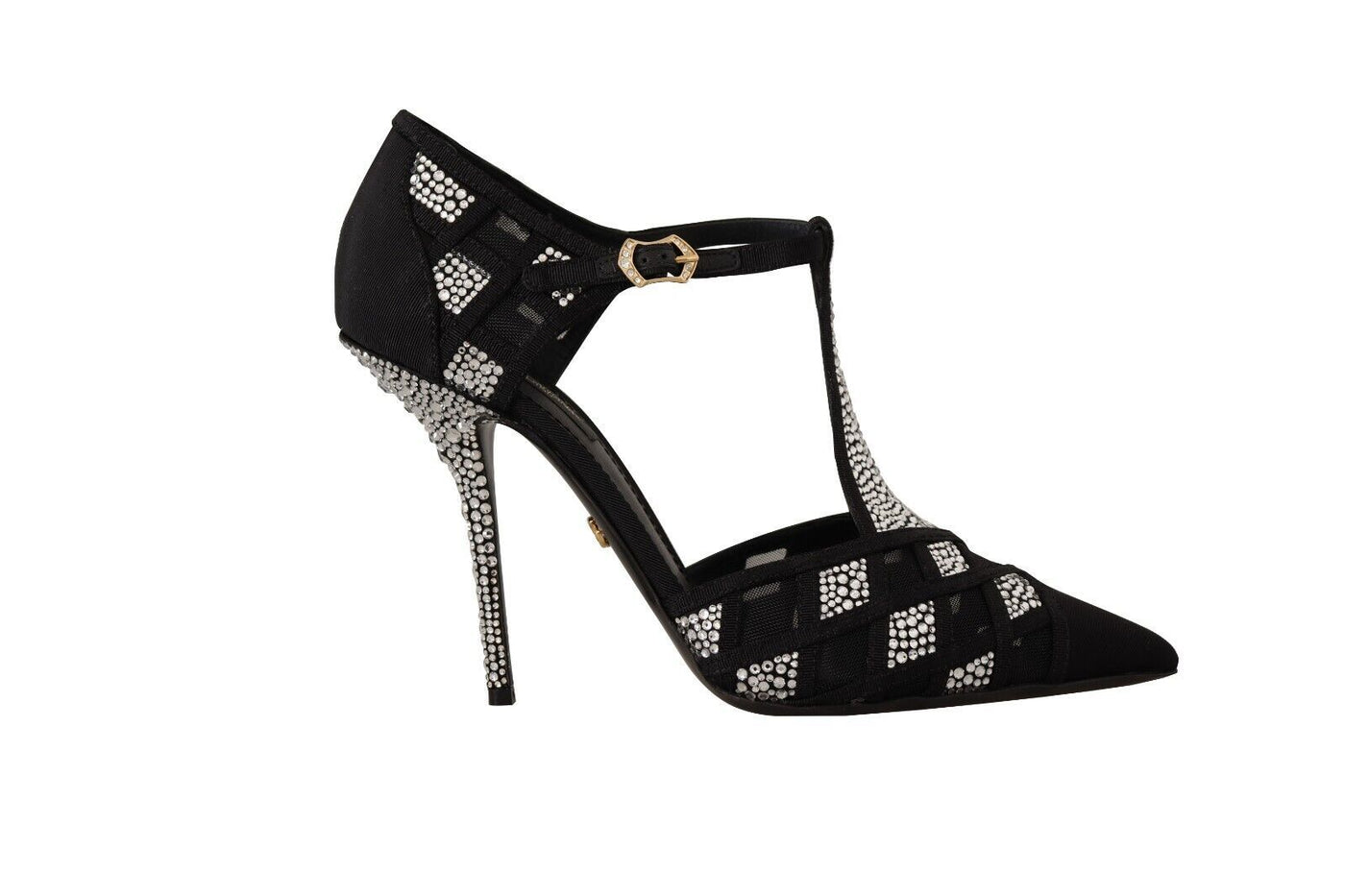 Dolce & Gabbana Schwarz Kristalle T-strap Heels Pumps Schuhe