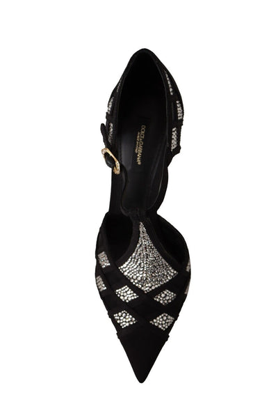 Dolce & Gabbana Schwarz Kristalle T-strap Heels Pumps Schuhe