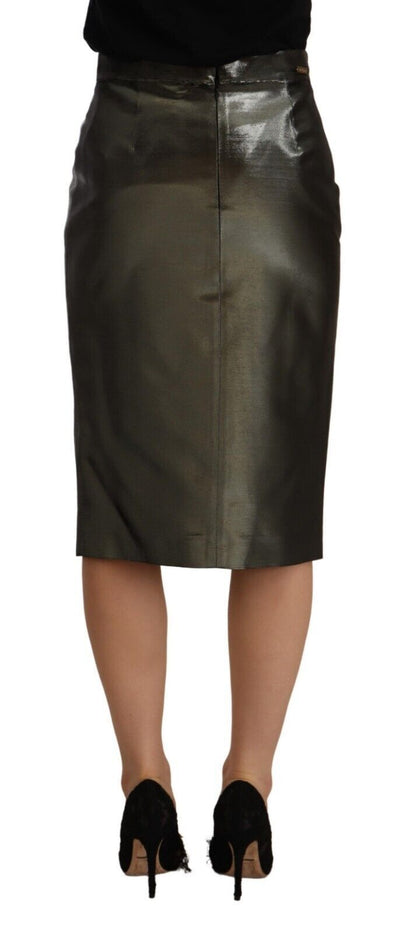 GF Ferre Metallisch grauer Bleistift-Midi-Rock mit hoher Taille
