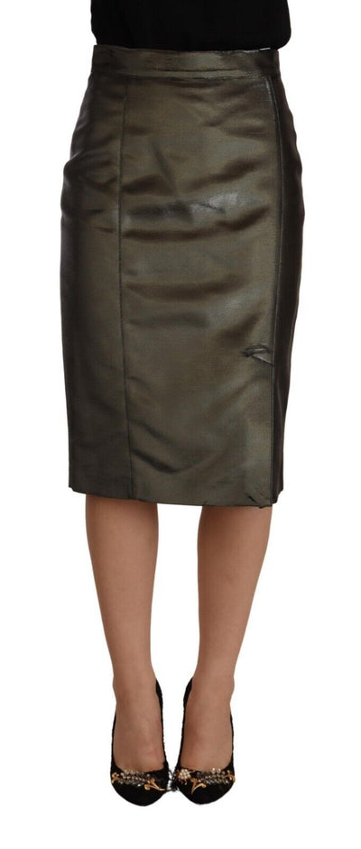 GF Ferre Metallisch grauer Bleistift-Midi-Rock mit hoher Taille