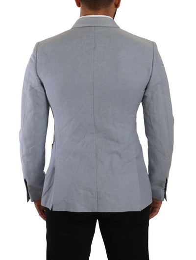Dolce & Gabbana Blaue Baumwolle Leinen Slim Fit Jacke Mantel Blazer