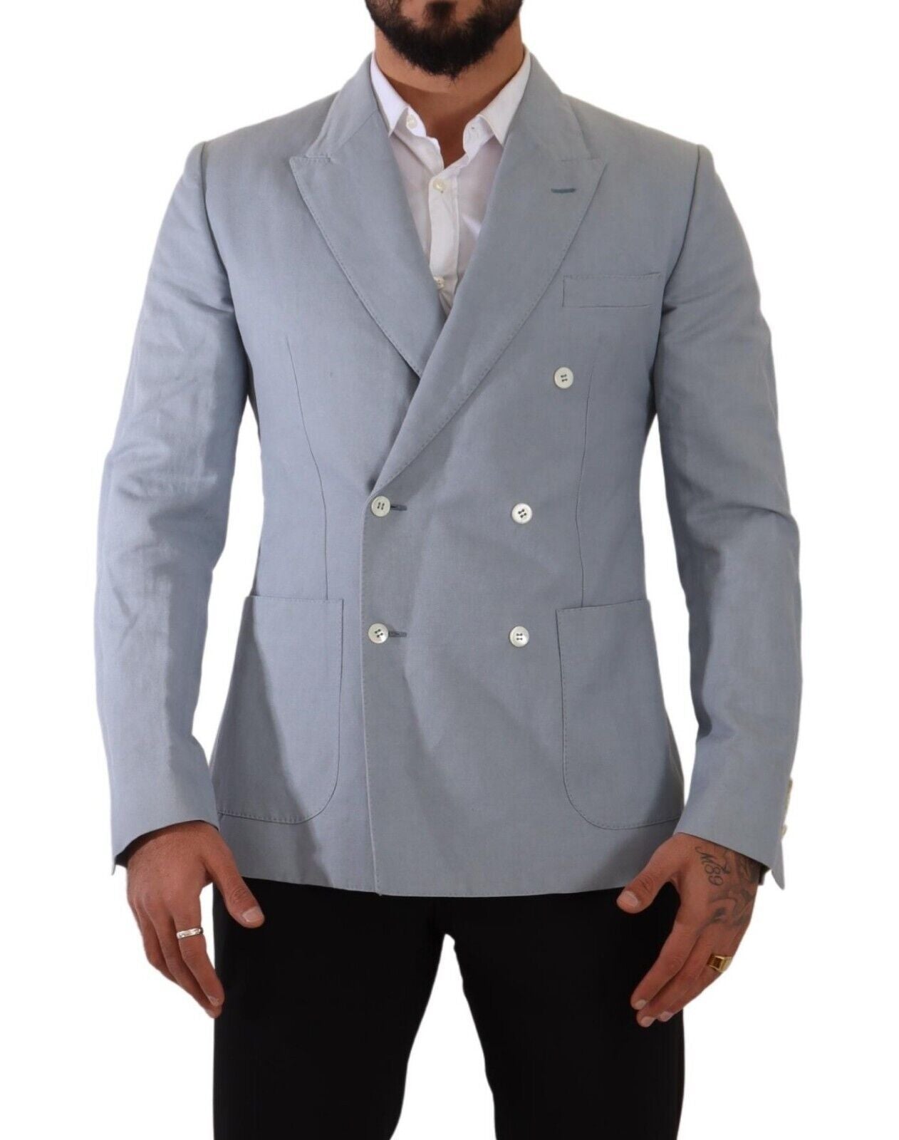 Dolce & Gabbana Blaue Baumwolle Leinen Slim Fit Jacke Mantel Blazer