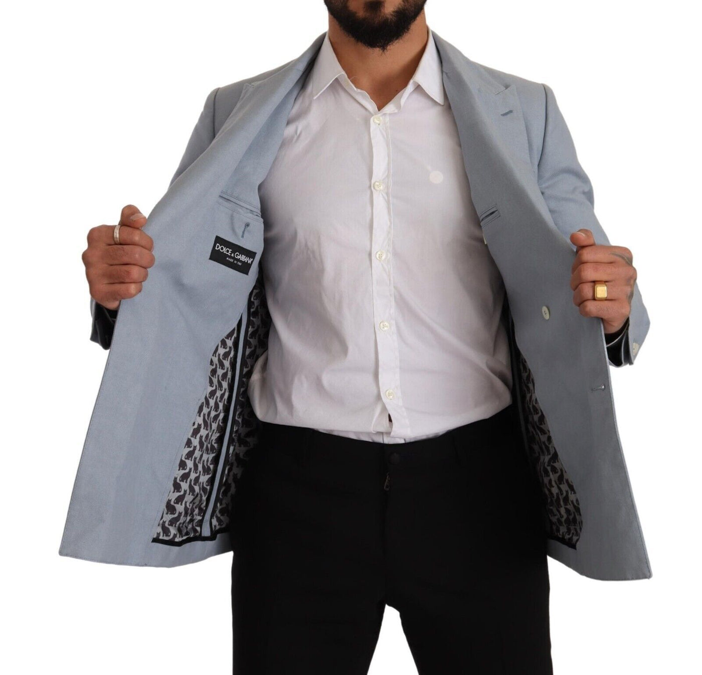 Dolce & Gabbana Blaue Baumwolle Leinen Slim Fit Jacke Mantel Blazer