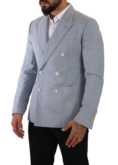 Dolce & Gabbana Blaue Baumwolle Leinen Slim Fit Jacke Mantel Blazer