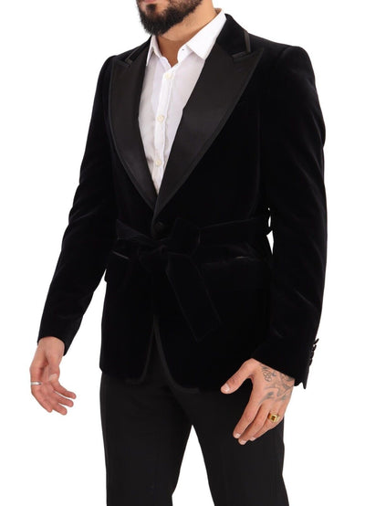 Dolce & Gabbana Schwarzer einreihiger Blazer aus Samt mit einem Knopf
