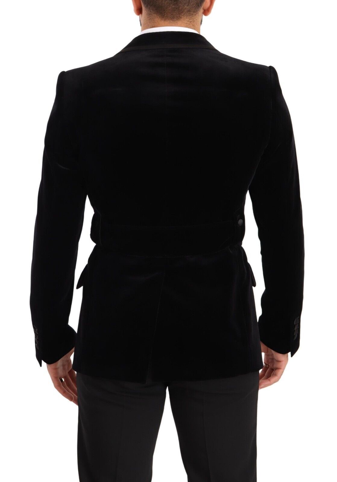 Dolce & Gabbana Schwarzer einreihiger Blazer aus Samt mit einem Knopf