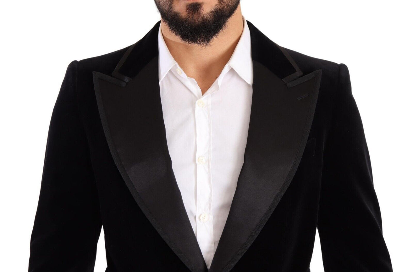 Dolce & Gabbana Schwarzer einreihiger Blazer aus Samt mit einem Knopf