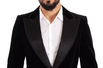 Dolce & Gabbana Schwarzer einreihiger Blazer aus Samt mit einem Knopf