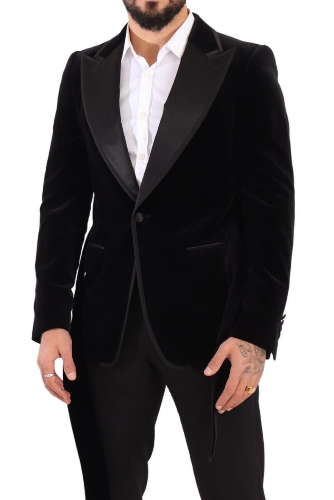 Dolce & Gabbana Schwarzer einreihiger Blazer aus Samt mit einem Knopf