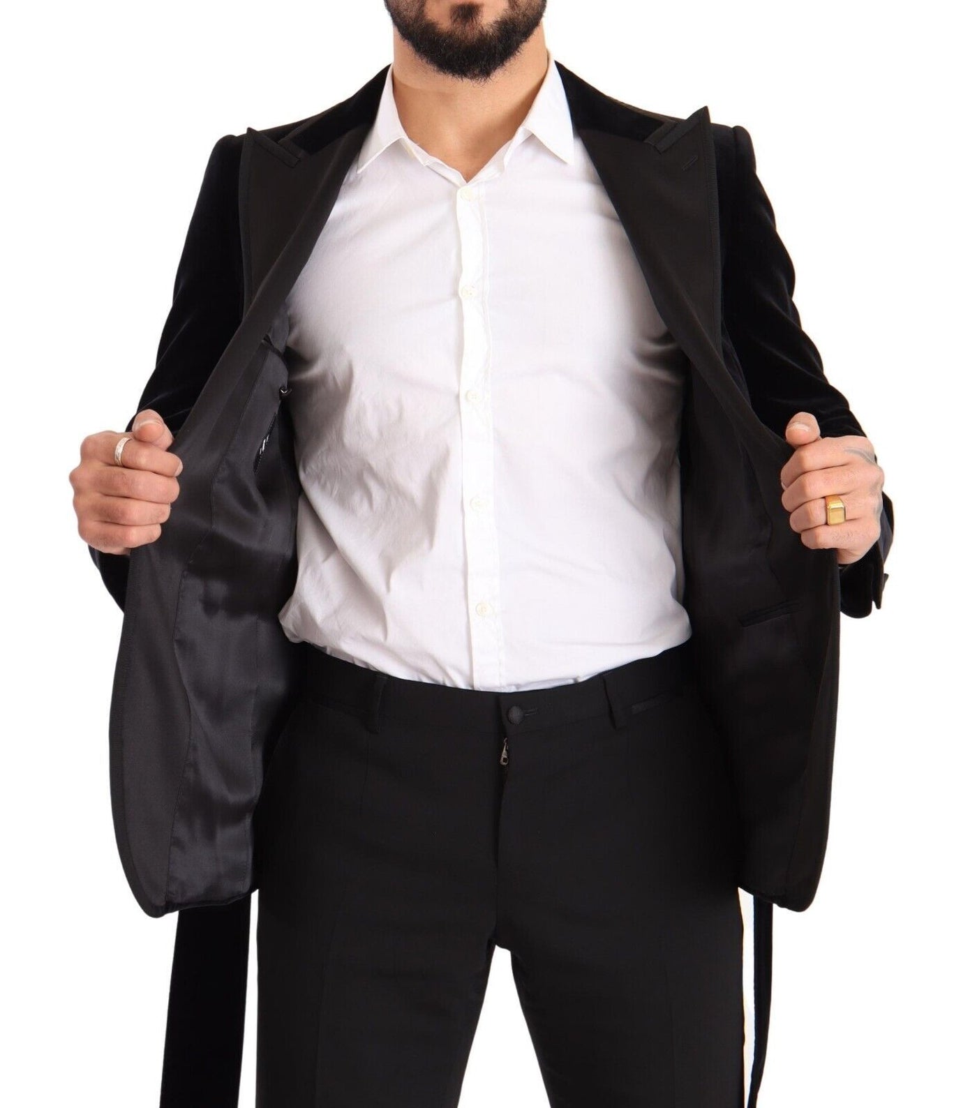 Dolce & Gabbana Schwarzer einreihiger Blazer aus Samt mit einem Knopf