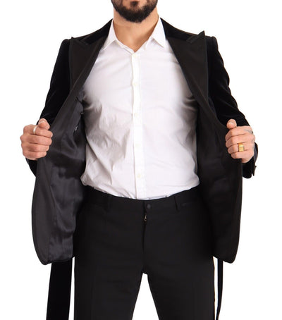 Dolce & Gabbana Schwarzer einreihiger Blazer aus Samt mit einem Knopf