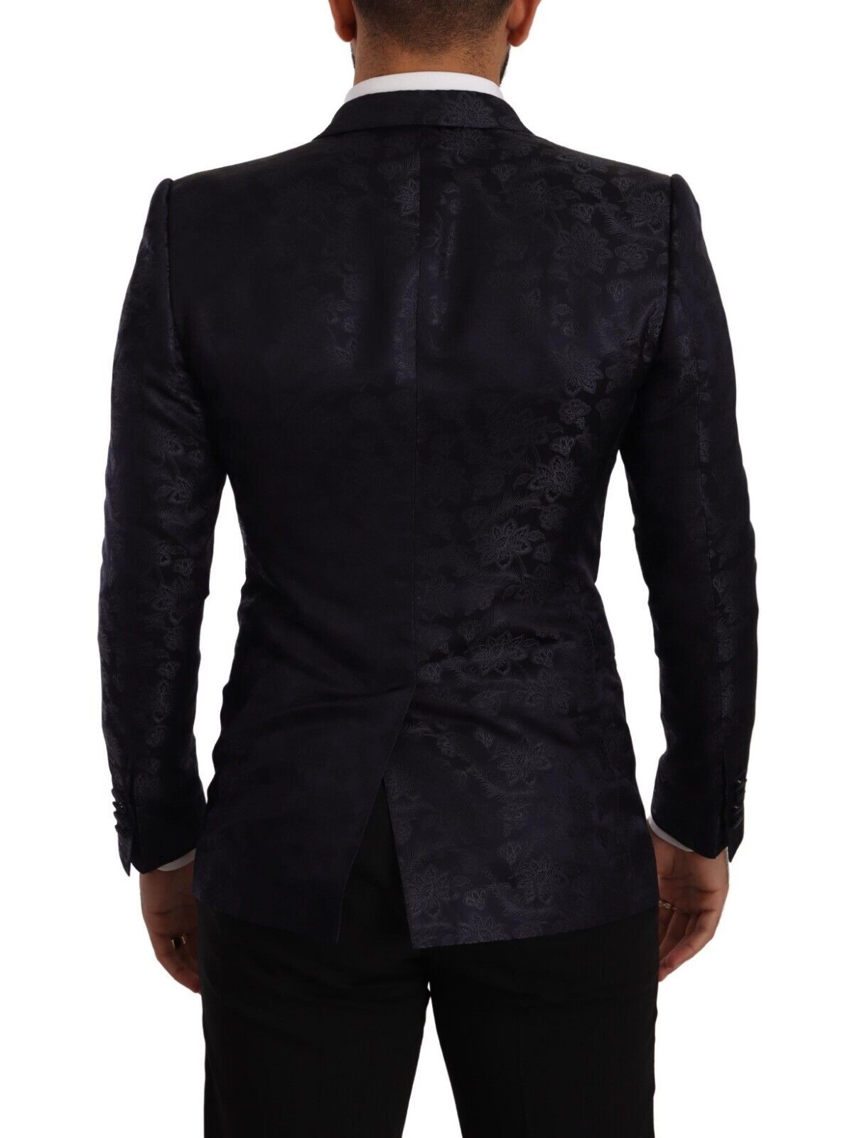 Dolce & Gabbana Blauer Jacquard-Mantel aus Seide mit Blumenmuster MARTINI Blazer