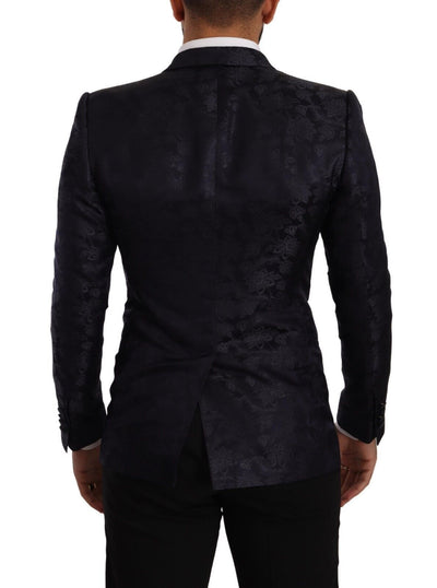 Dolce & Gabbana Blauer Jacquard-Mantel aus Seide mit Blumenmuster MARTINI Blazer
