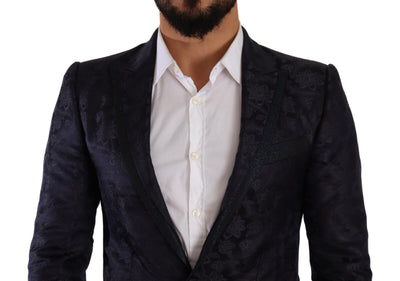 Dolce & Gabbana Blauer Jacquard-Mantel aus Seide mit Blumenmuster MARTINI Blazer
