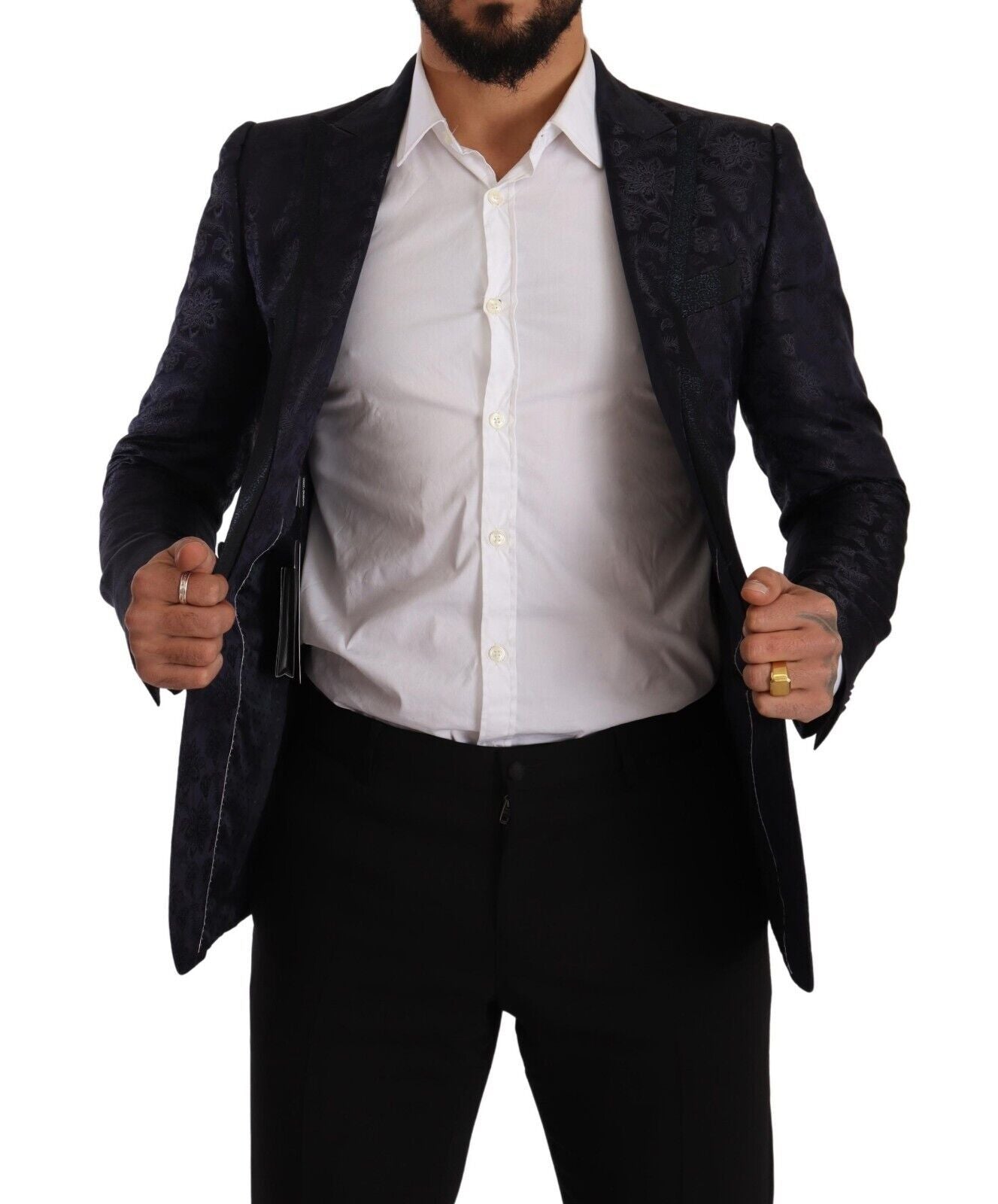 Dolce & Gabbana Blauer Jacquard-Mantel aus Seide mit Blumenmuster MARTINI Blazer