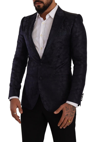 Dolce & Gabbana Blauer Jacquard-Mantel aus Seide mit Blumenmuster MARTINI Blazer