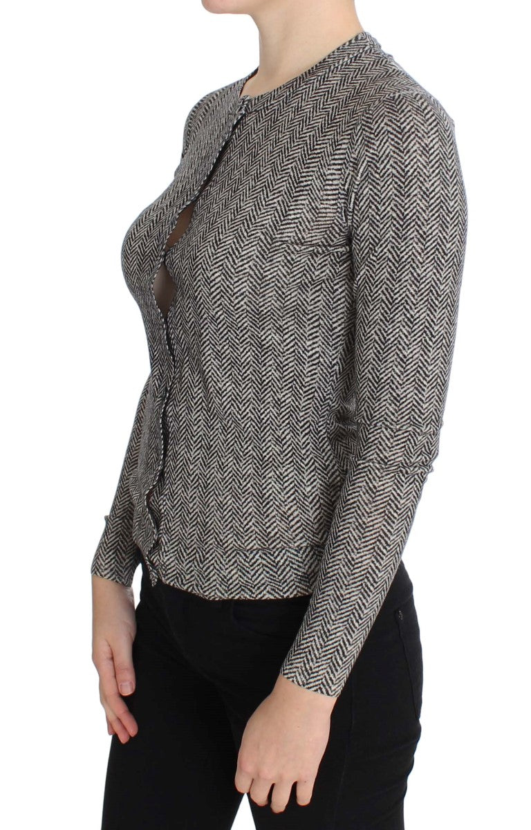 Dolce & Gabbana Schwarz-Weißes Wolltop Strickjacke Pullover