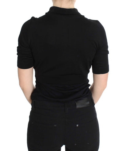 Dolce & Gabbana Schwarzes Poloshirt mit Blumenstickerei aus Seide