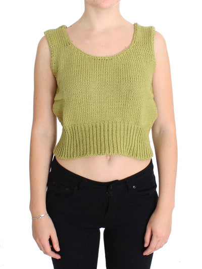 PINK MEMORIES Grüner ärmelloser Strickpullover aus Baumwollmischung
