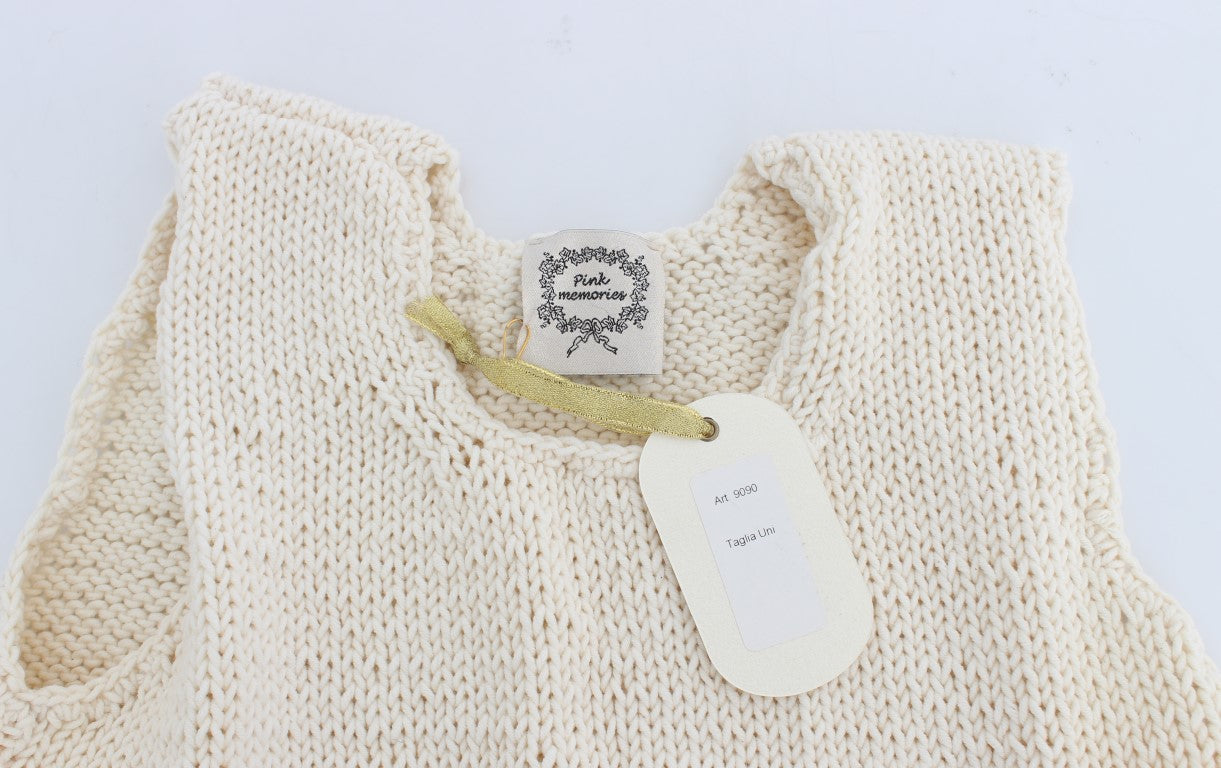 PINK MEMORIES Beigefarbener ärmelloser Strickpullover aus Baumwollmischung