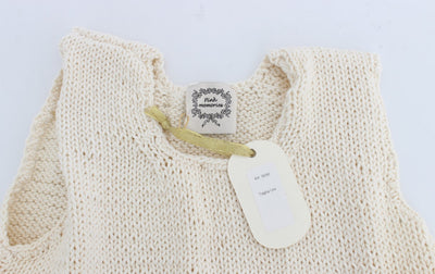 PINK MEMORIES Beigefarbener ärmelloser Strickpullover aus Baumwollmischung